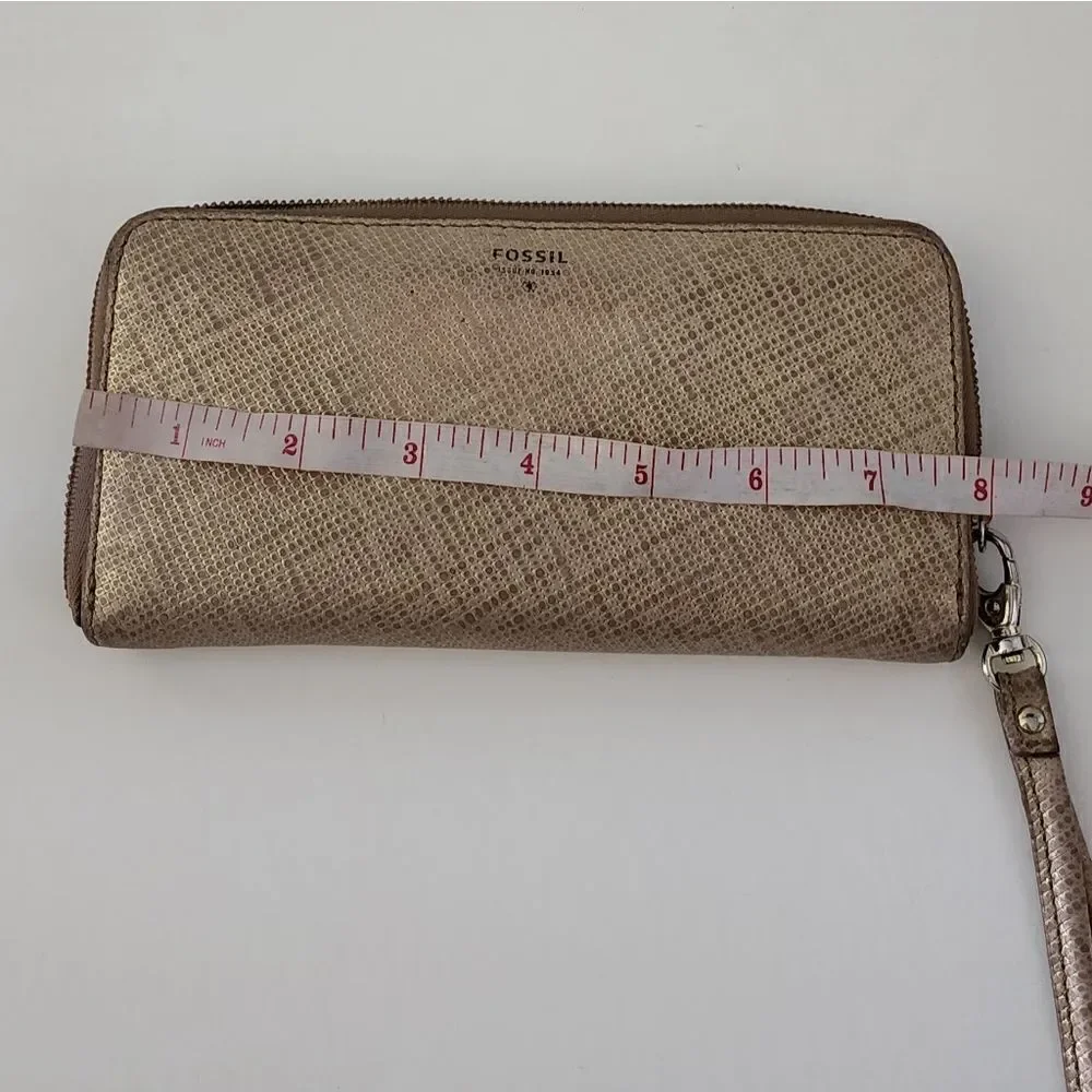 Fossil Sydney Clutch Wallet Rose Gold Leather Zip Around